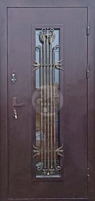 Антивандальная дверь с ковкой и стеклопакетом, модель для дачи-ДВ-1641